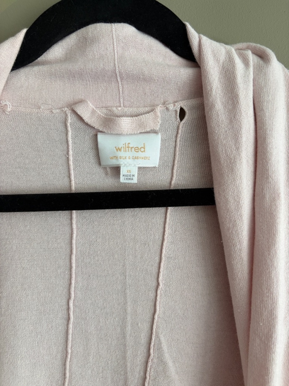 WILFRED Soft Pink Open-Front Silk & Cashmere Draped Cardigan size XS - Picture 11 of 11